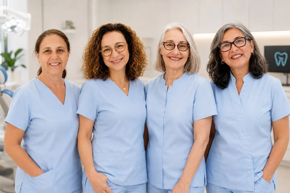 El equipo de la Clínica Odontológica Sabadell, Dra. Myriam Villalobos, Dra. Susana, Dra. Marisa y Mercy
